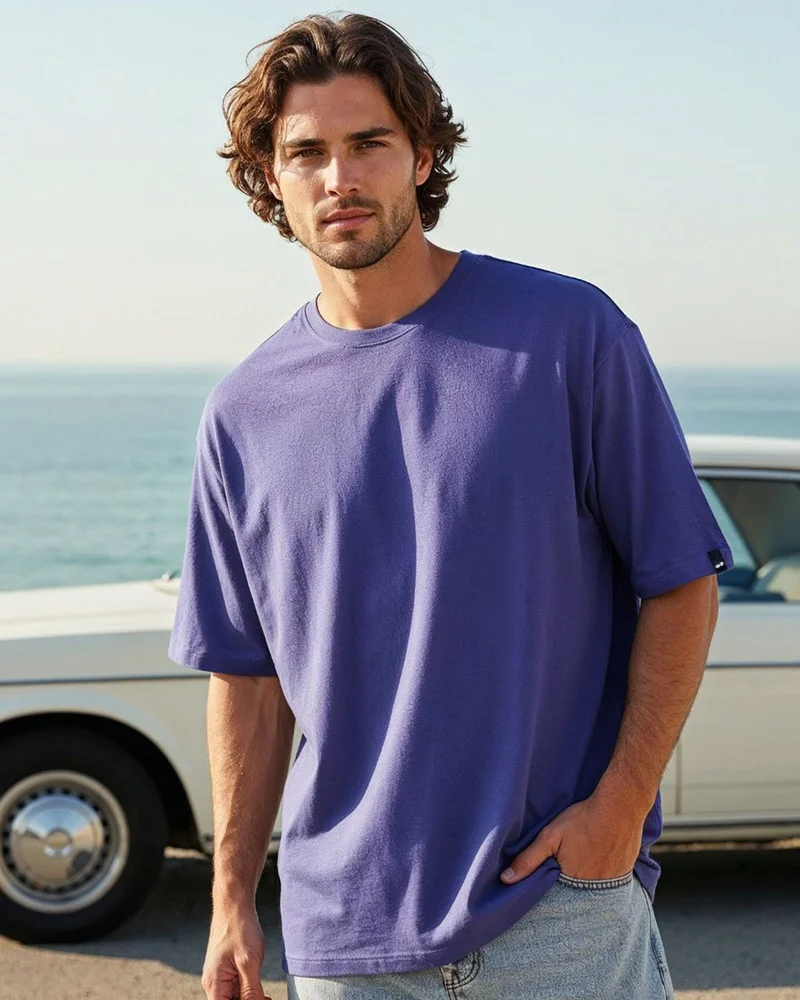 bewakoof Men's Skipper Blue Oversized T-shirt
